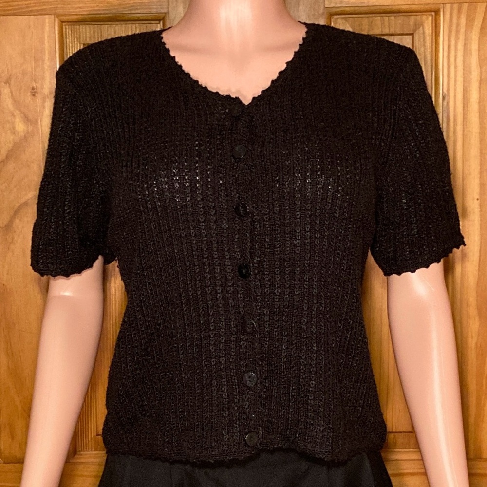 NWOT Sag Harbor Petite Vintage 80s 90s Sweater Short Sleeve Black Size MP